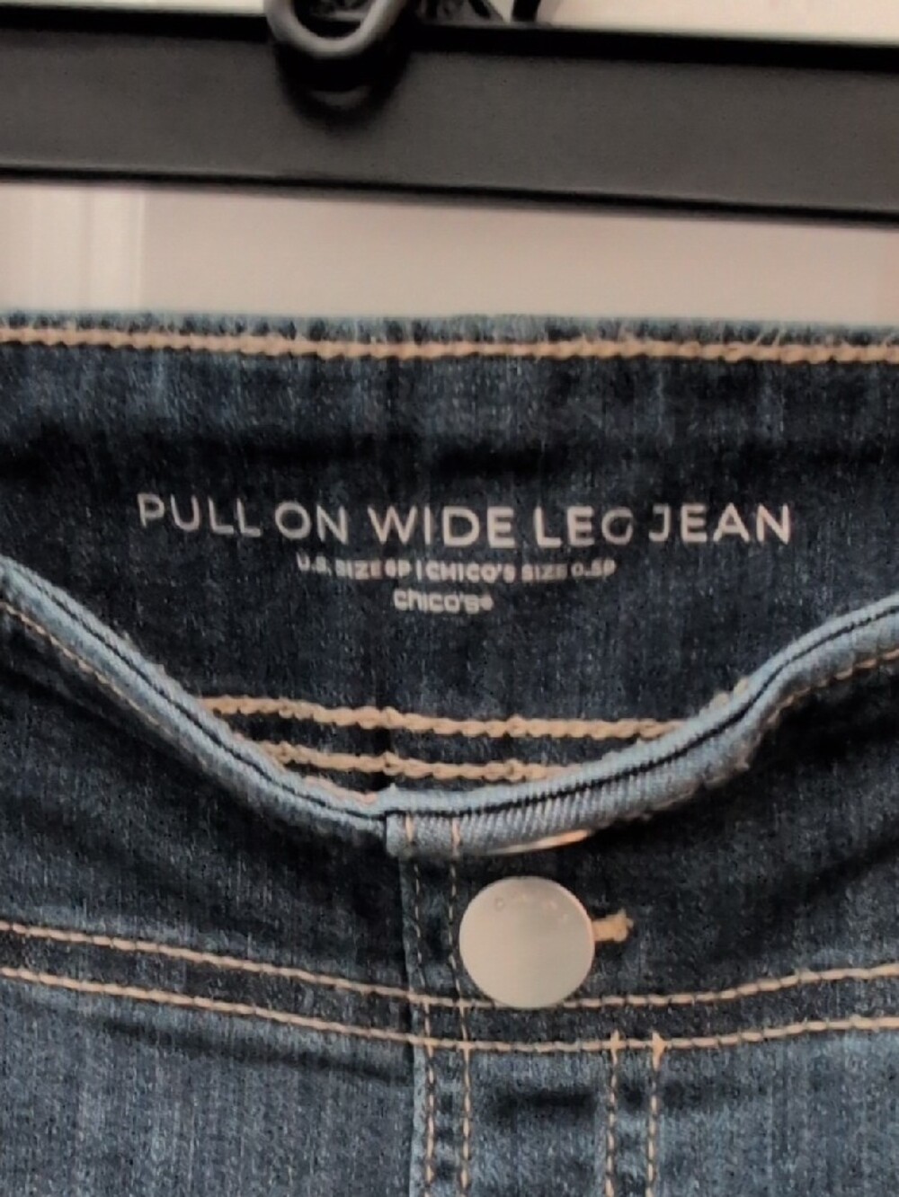 Chico's Dark Denim Wide-Leg Jeans with Contrast Stitching. - Picture 5 of 5